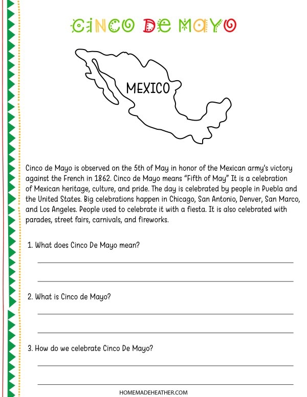 Cinco De Mayo Activity Printables Homemade Heather Worksheets Library