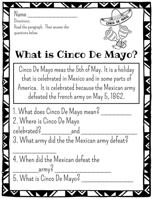 Cinco De Mayo Worksheet For Kids