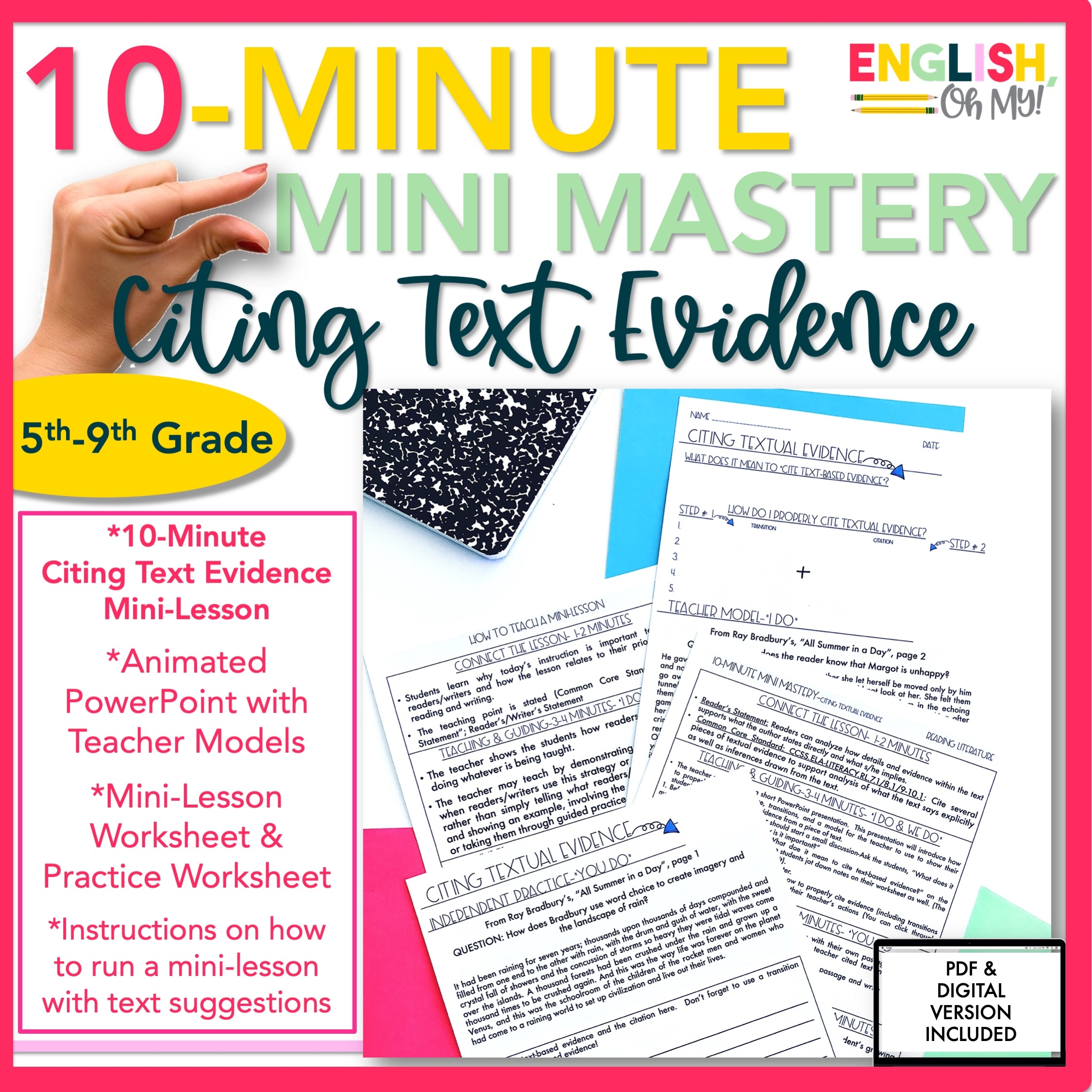 Citing Text Evidence Mini Lesson PowerPoint Digital Versions 