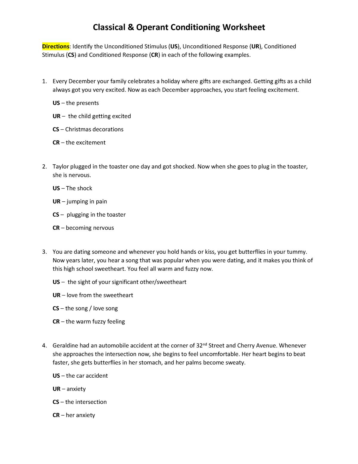 Classical And Operant Conditioning Worksheet 21 22 Classical 