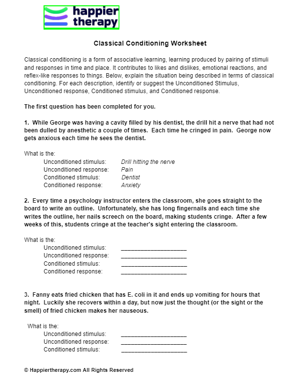 classical conditioning worksheet