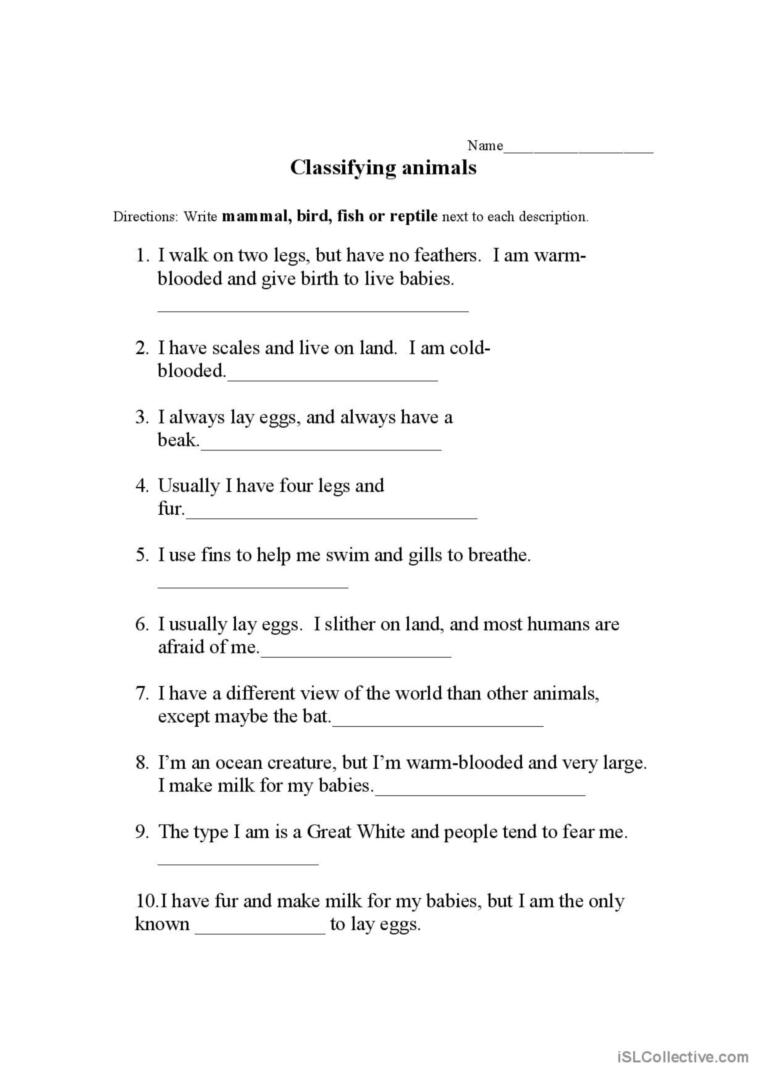 Classifying Animals English ESL Worksheets Pdf Doc Worksheets Library