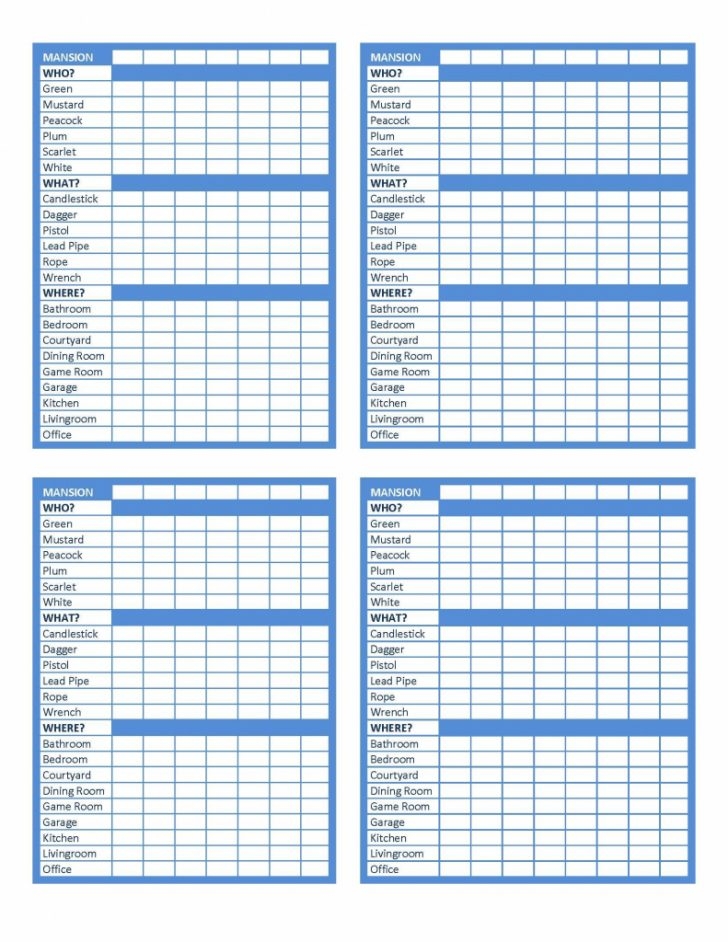 printable clue board game papers