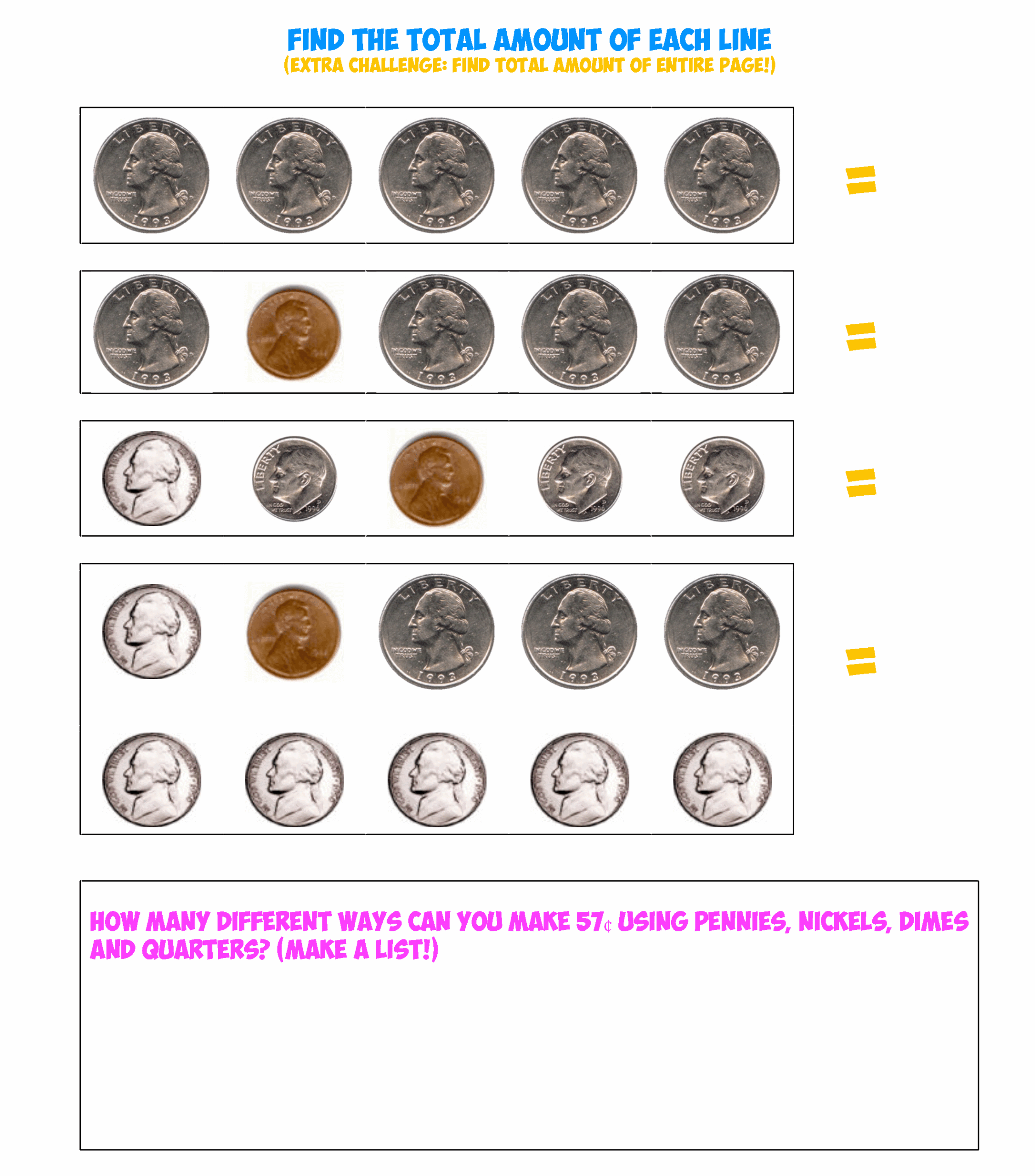 coin worksheet