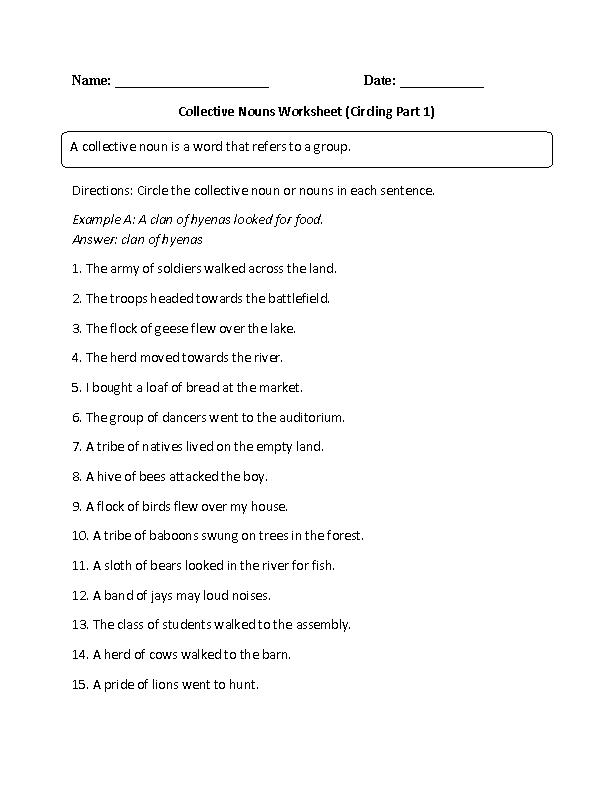 collective nouns worksheet
