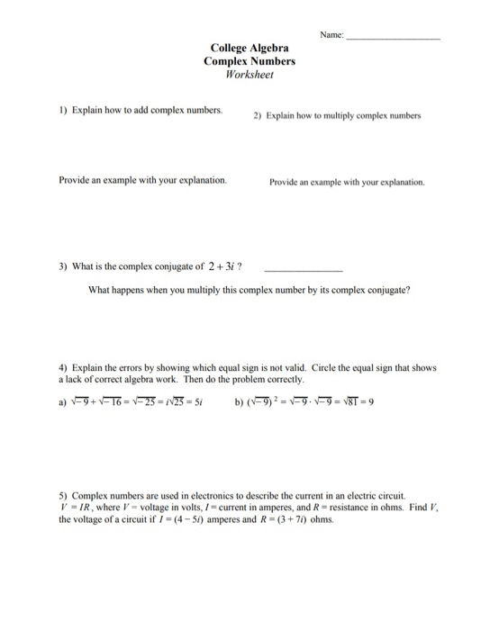 College Algebra Worksheets And Answers Worksheets Master