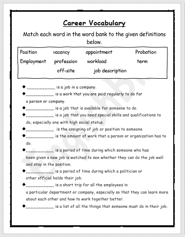 career worksheets