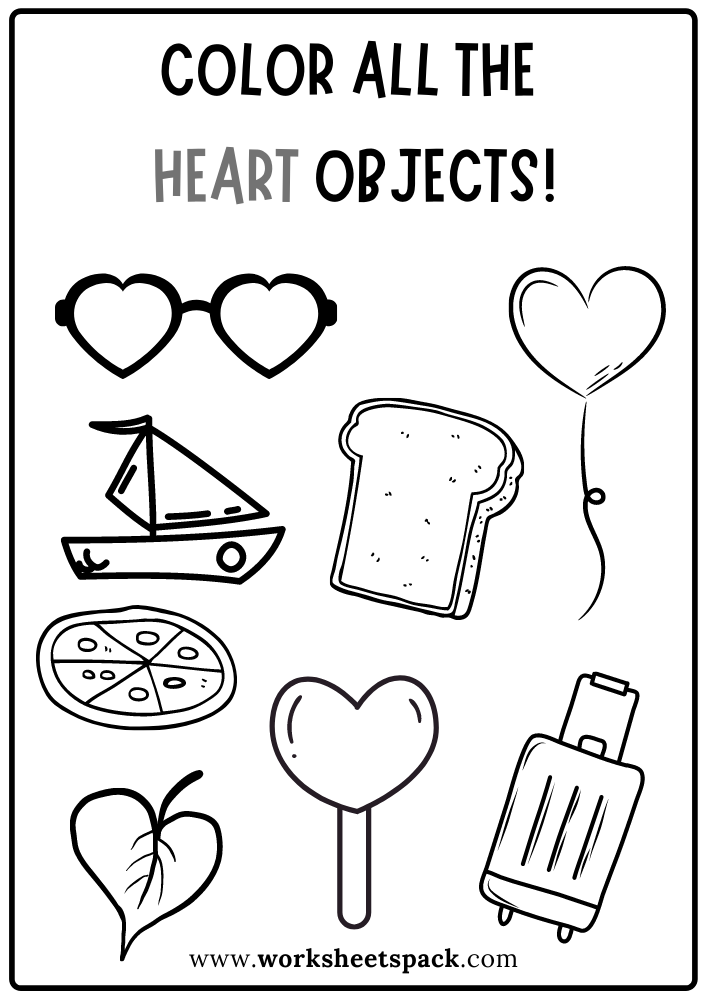 Color All The Hearts Worksheet Heart Shape Activity Sheets Free 