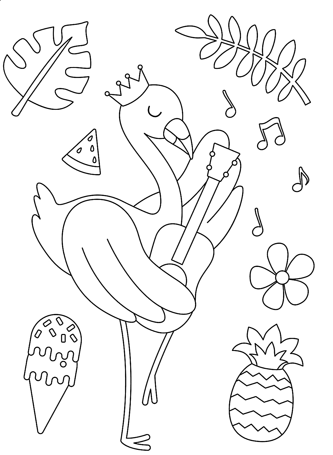 Color Page Of Flamingo Loves Music Free Printable Coloring Pages