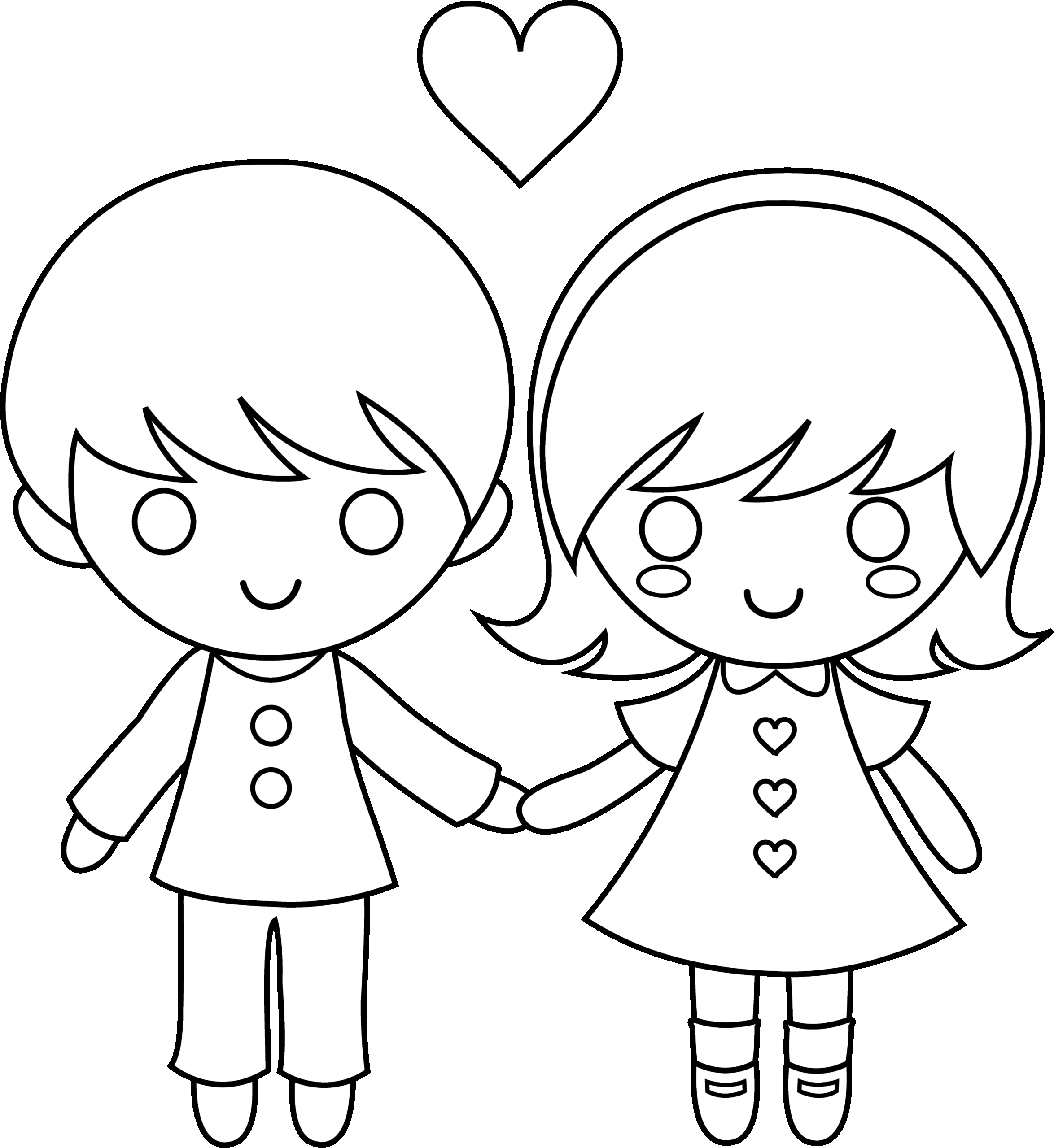 Colorable Valentines Day Kids Free Clip Art