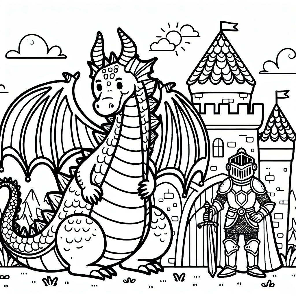 Coloring Page Enchanting Dragon And Knight Color Page For Kids