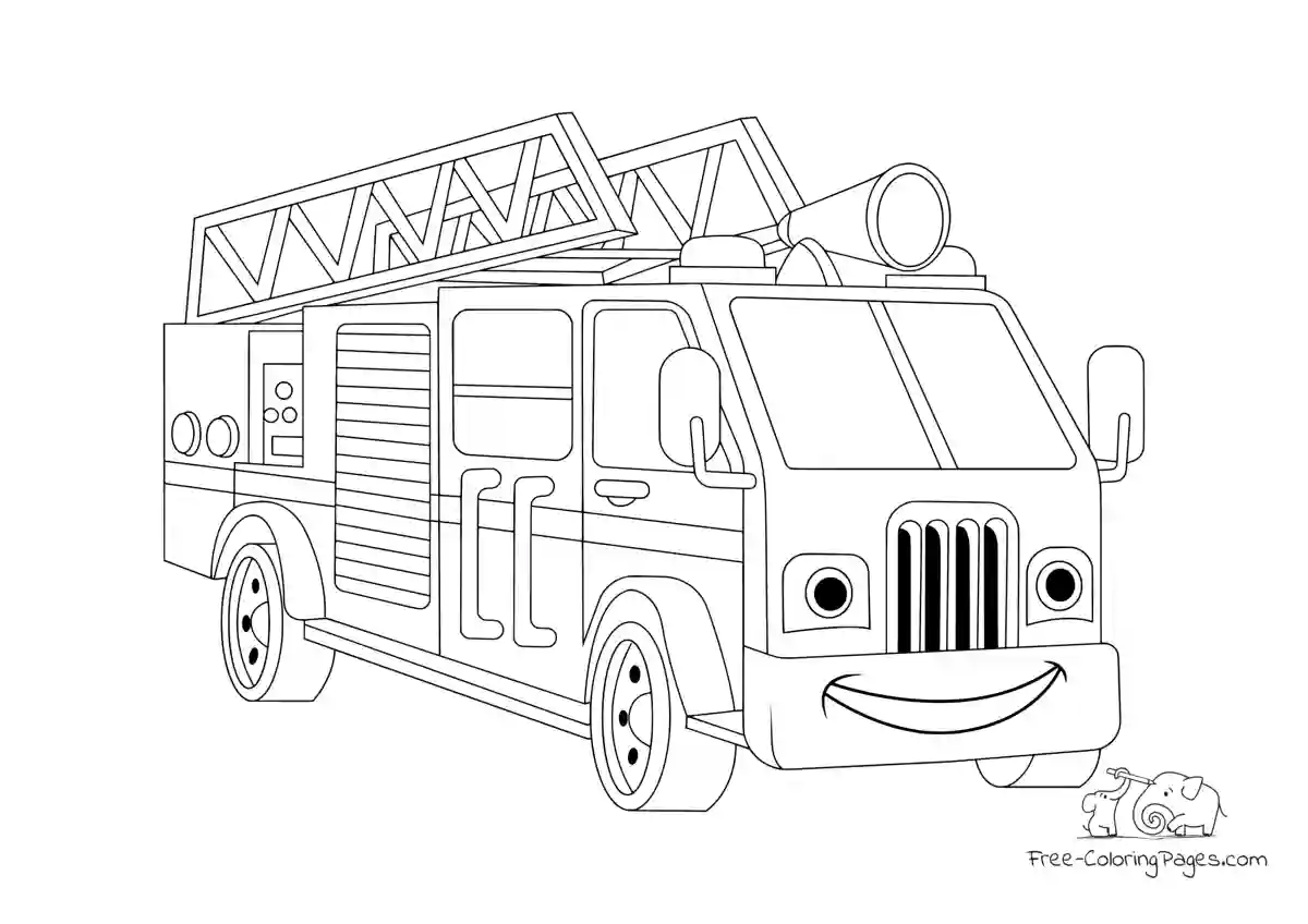 Coloring Page Smiling Fire Truck Free Coloring Pages