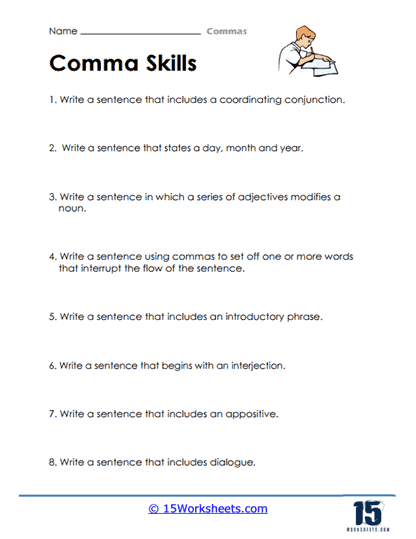 using commas worksheet