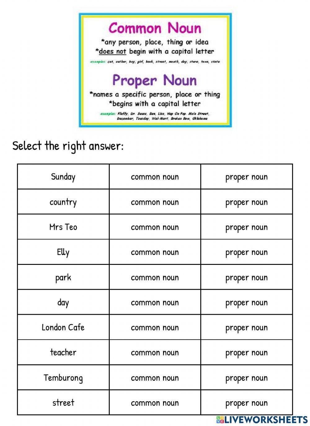 common proper nouns worksheet