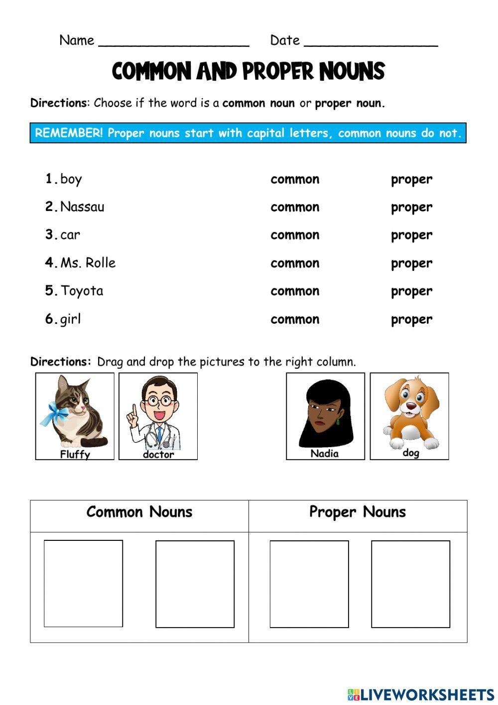 Common And Proper Nouns Worksheet Education Worksheets Library