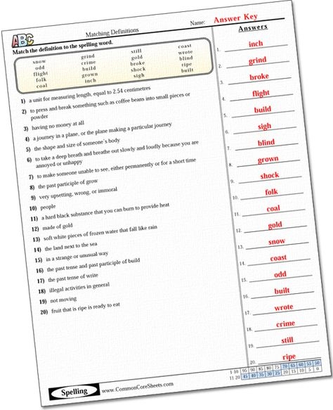 common core worksheets spelling