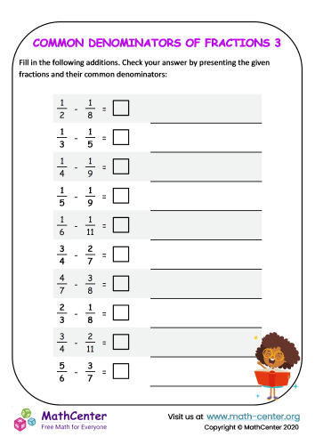 common denominator fractions worksheet
