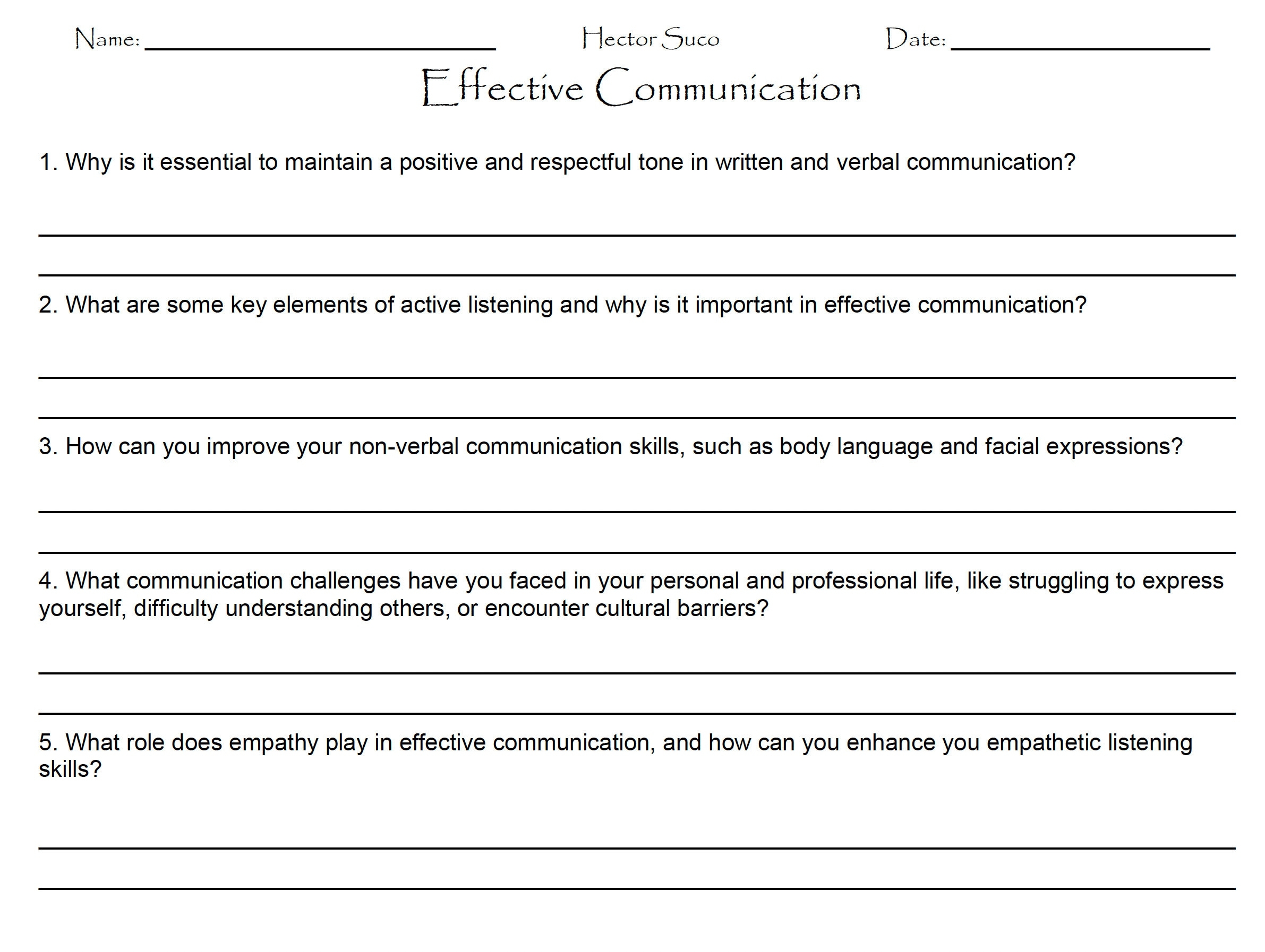 communication worksheet
