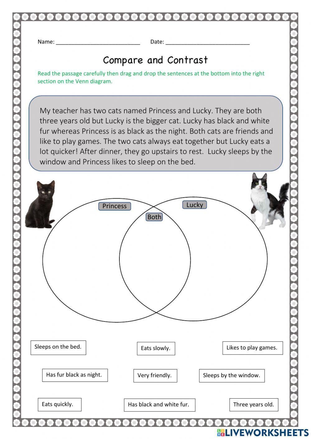 Compare And Contrast Interactive Worksheet For 3 Live Worksheets 