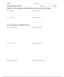  Completing The Square Worksheet PDF Free Download PRINTABLE 