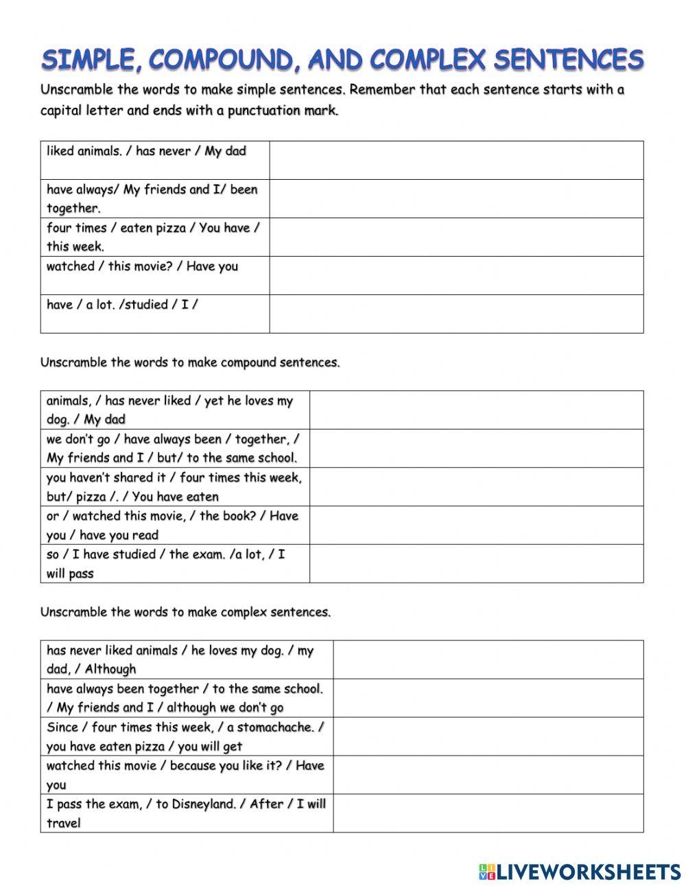 Compound Sentence Worksheets Worksheets Library