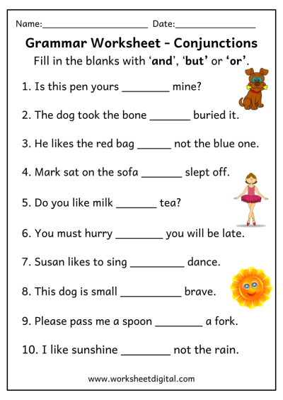 conjunction and worksheet