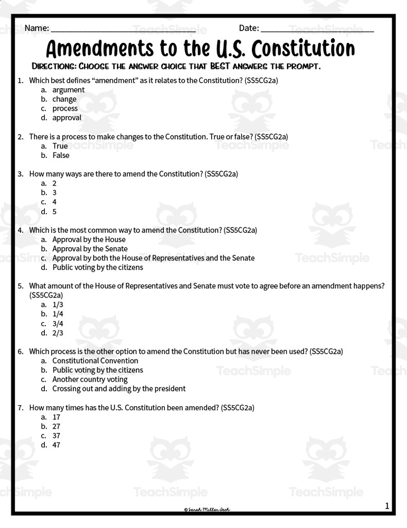 Constitution Worksheets Library