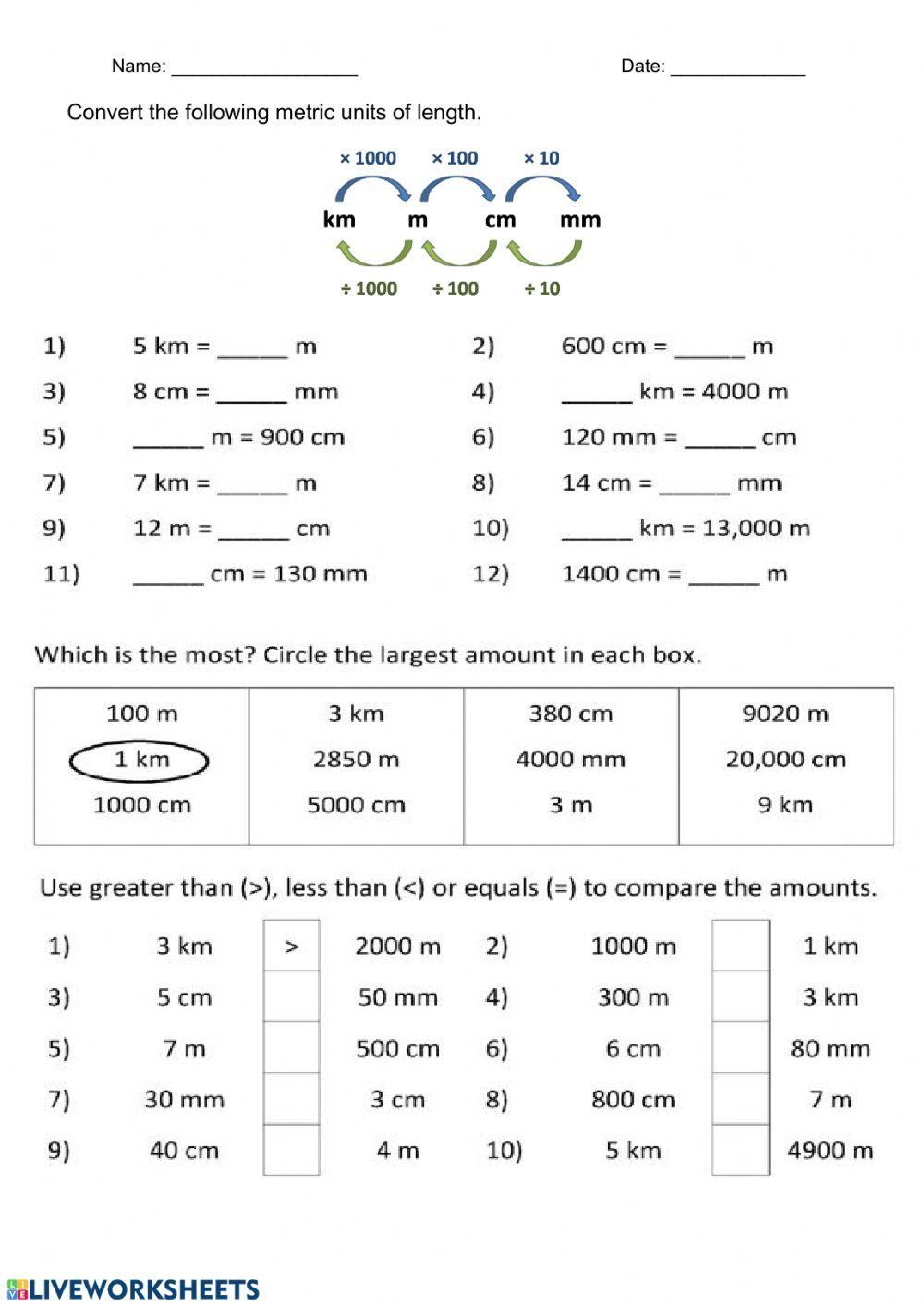 Convert Metric Units Length Interactive Worksheet Education