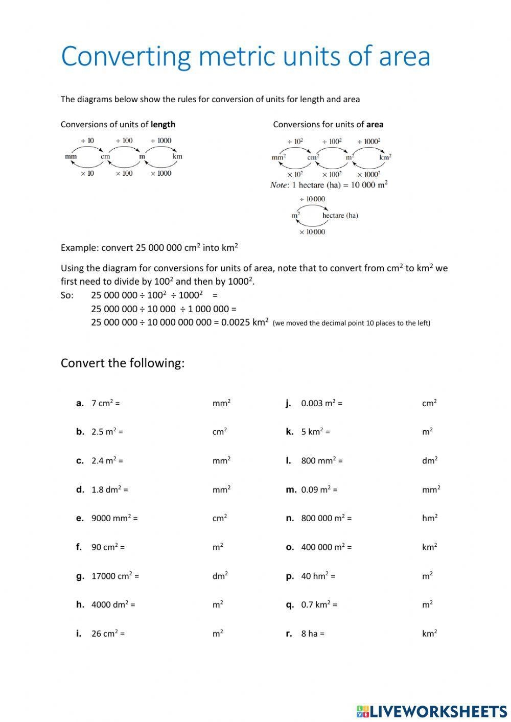 worksheets for converting metric units