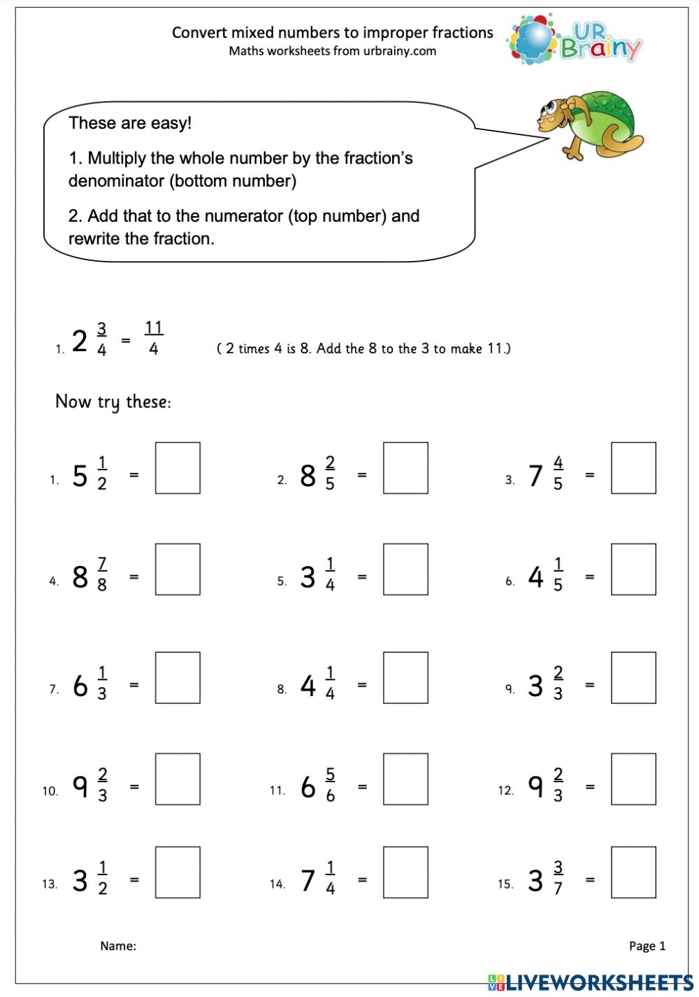 converting improper to mixed fractions worksheet