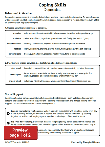 coping skill worksheet
