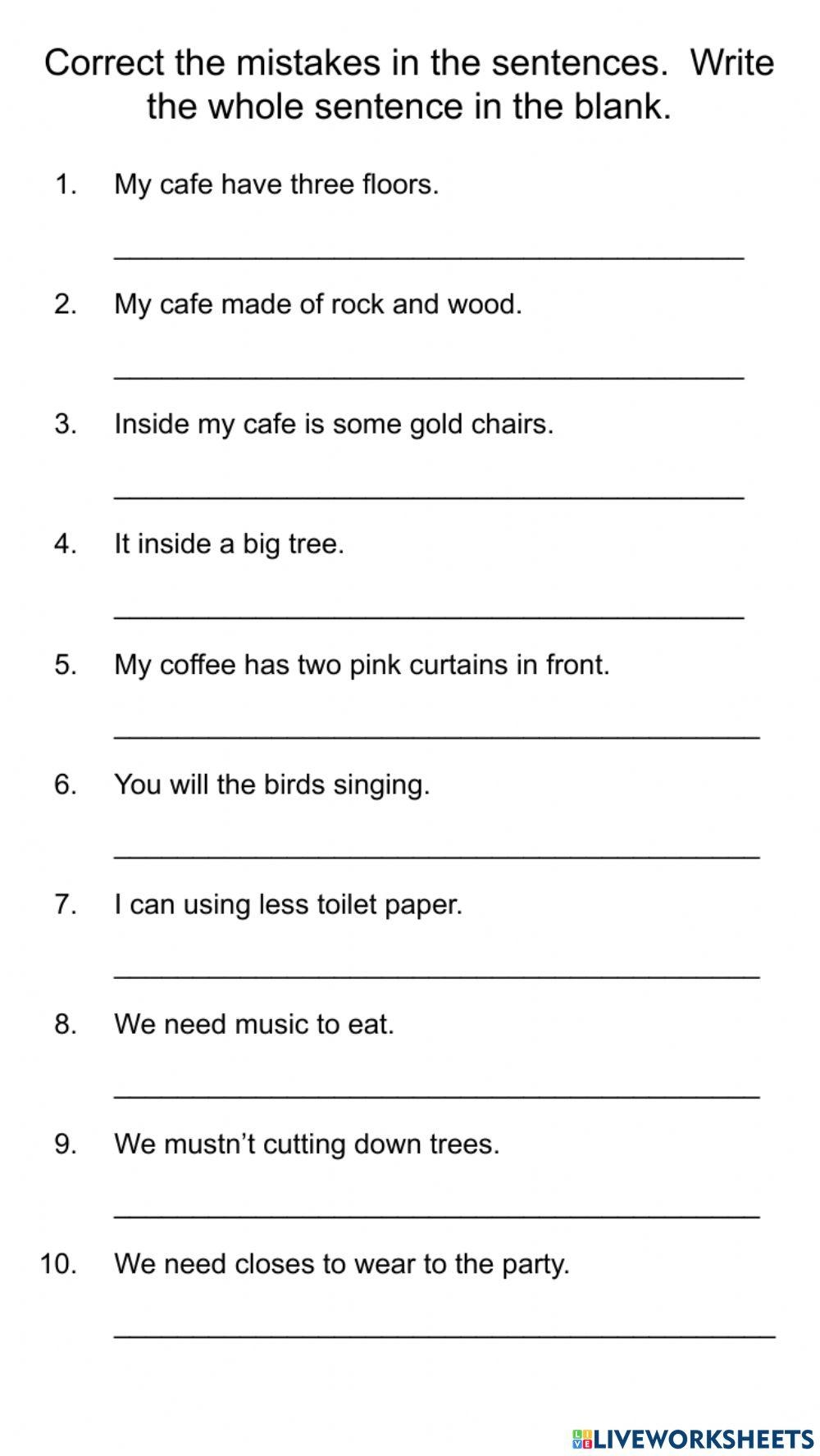 correct this sentence worksheet