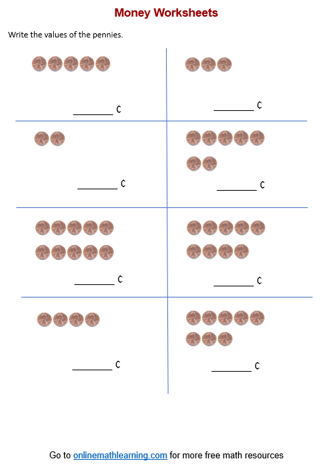 Counting Pennies worksheets Printable Online Answers Worksheets