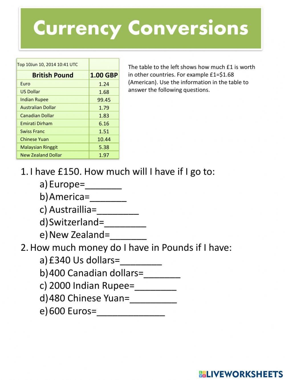 unit converter worksheet