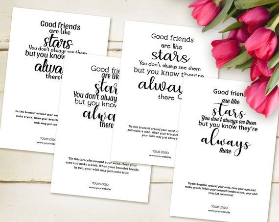 Customizable Friends Wish Bracelet Display Cards Printable Bracelet