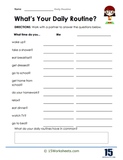 Daily Routine Worksheets 15 Worksheets
