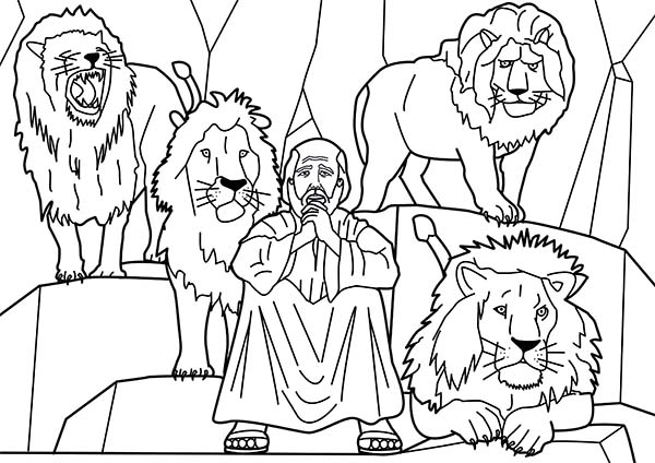 Daniel And Four Lions In Daniel And The Lions Den Coloring Page NetArt