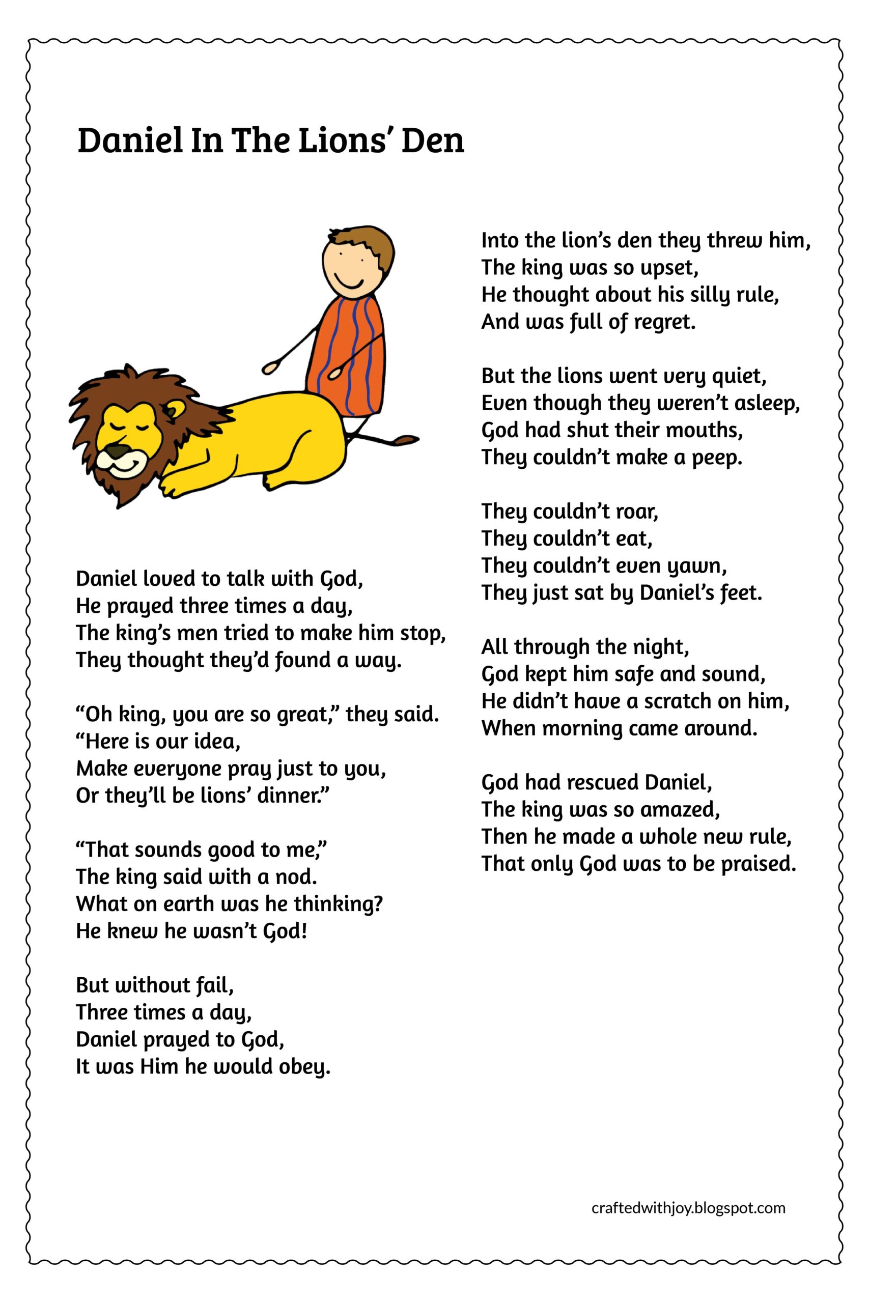 Daniel In The Lions 39 Den Poem Daniel In The Lion 39 s Den Daniel And