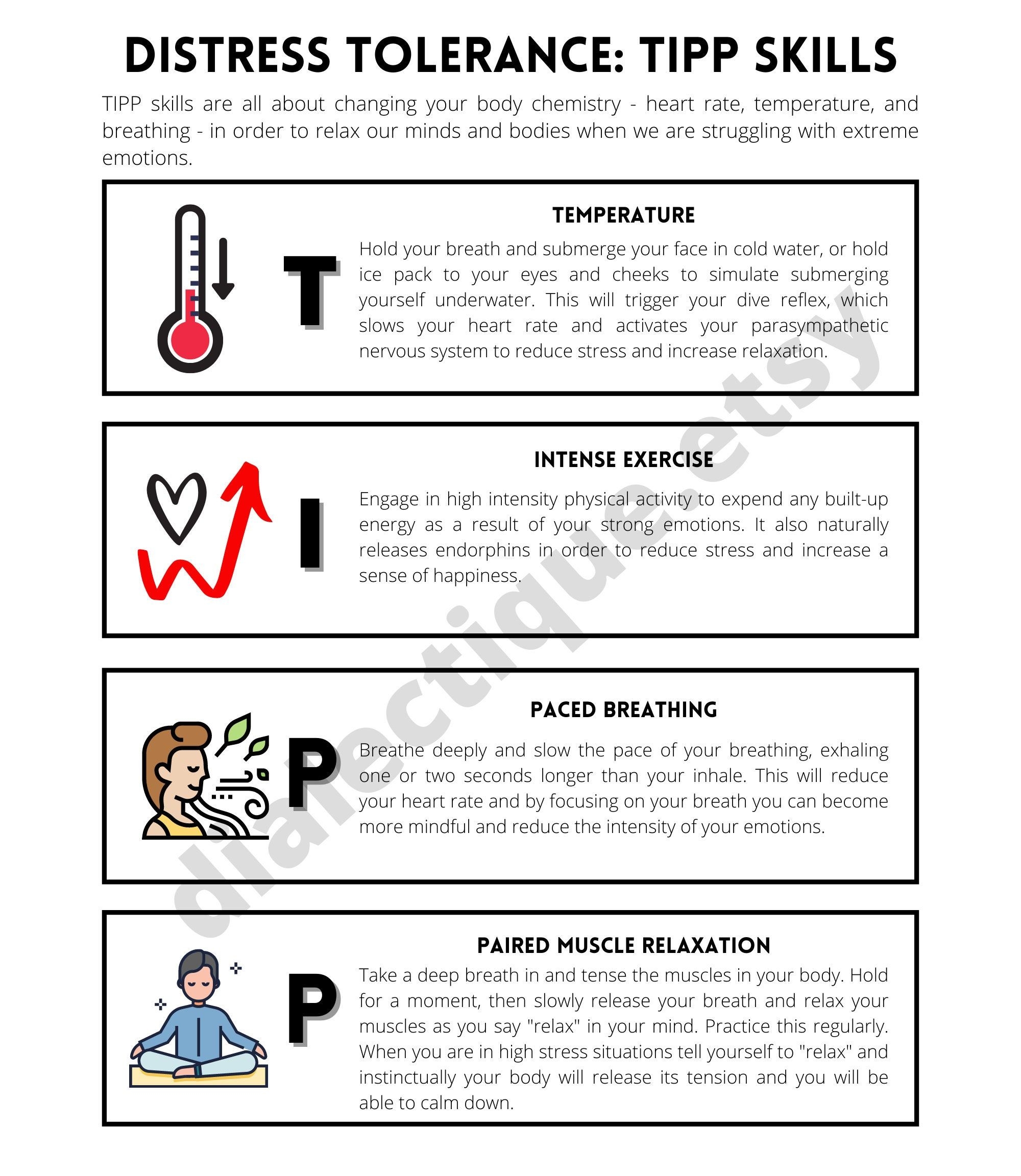 DBT Distress Tolerance TIPP Skills Poster And Handout Etsy Canada 
