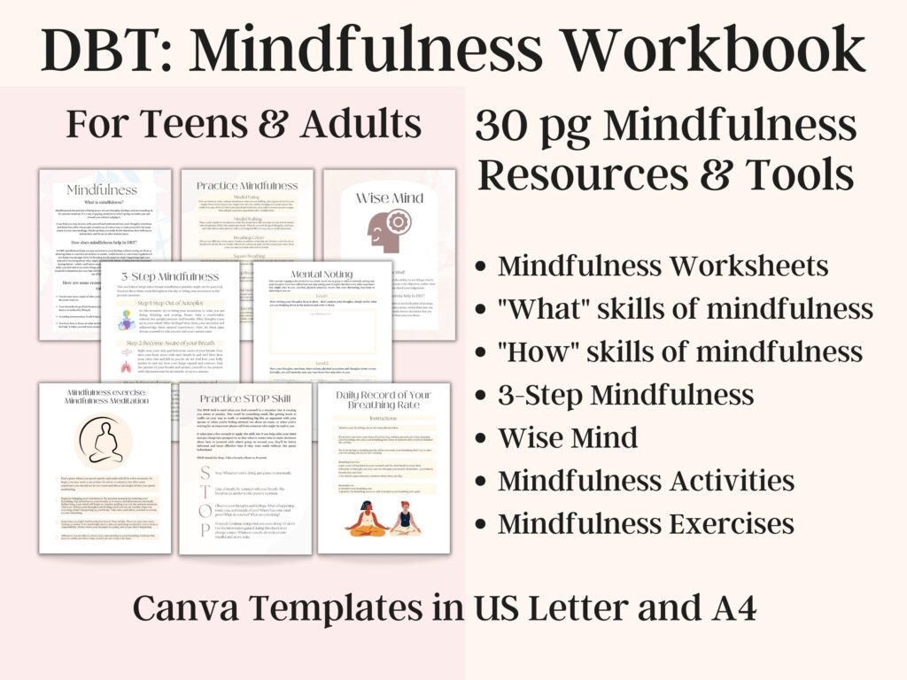 DBT Workbook DBT Skills Therapy Worksheets For Mindfulness Wise Mind 