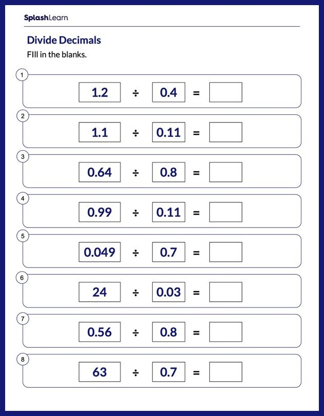 Decimal Division Math Worksheets SplashLearn Worksheets Library