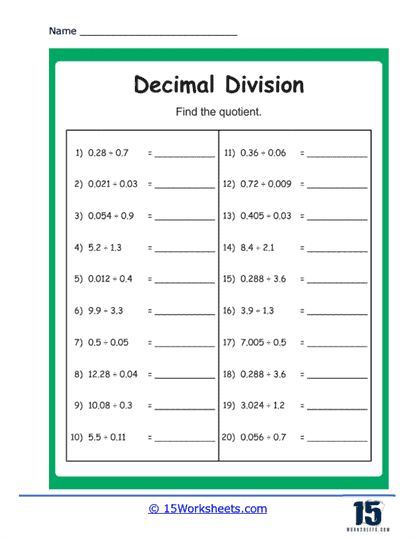 Decimal Division Worksheets 15 Worksheets Worksheets Library