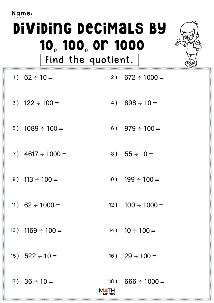 Decimals Worksheets Math Monks