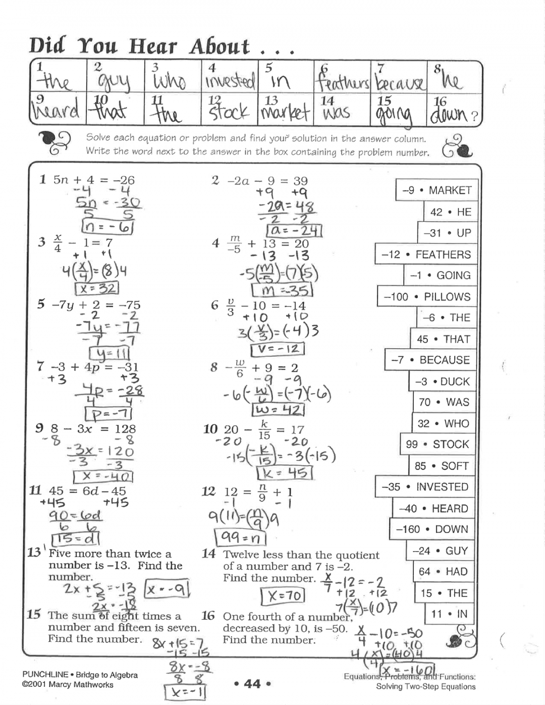 did you hear about... math worksheet