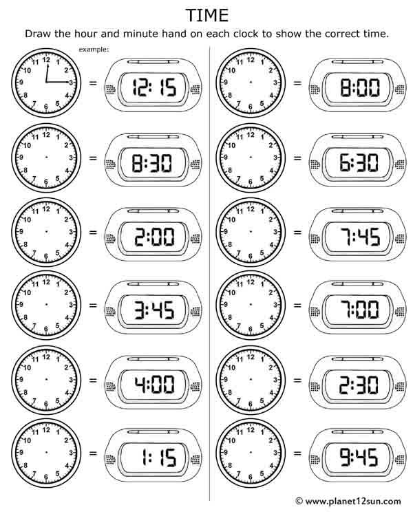 Digital Clock Worksheets For Kindergarten