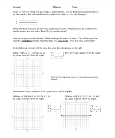 Dilations Worksheet PDF Free Download PRINTABLE