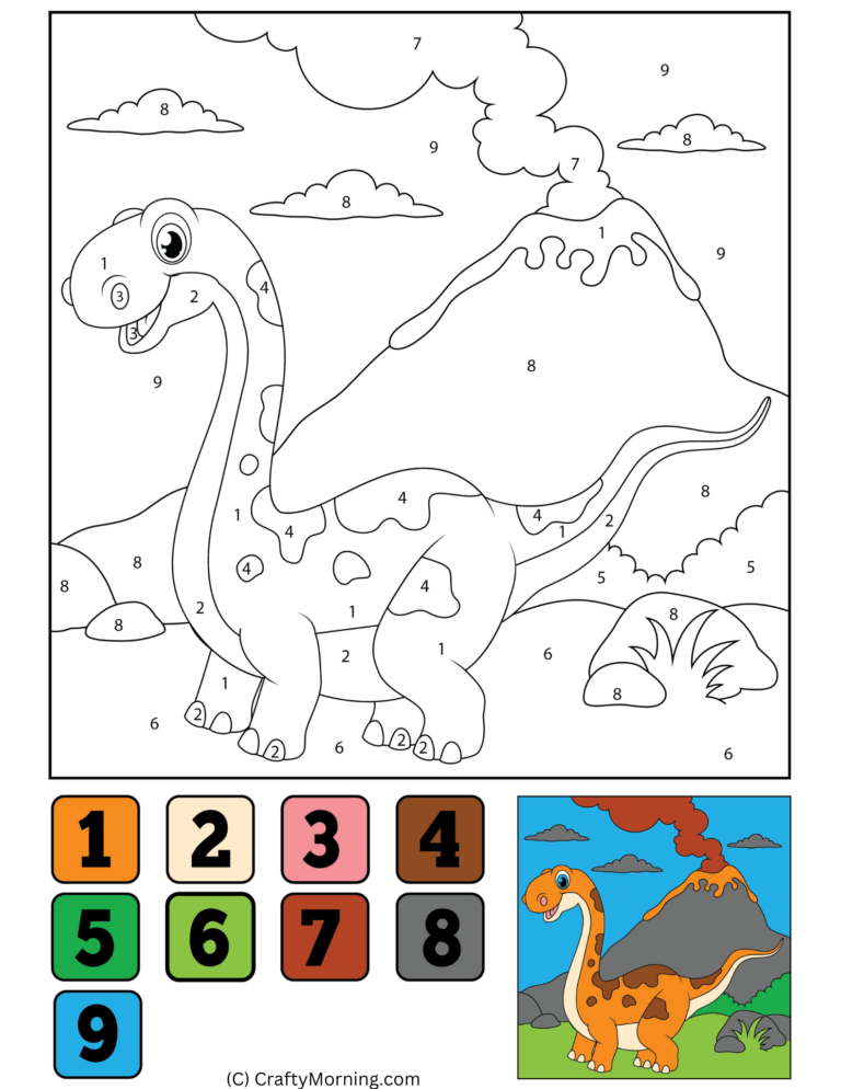 Dinosaur Color By Number Printable Artofit