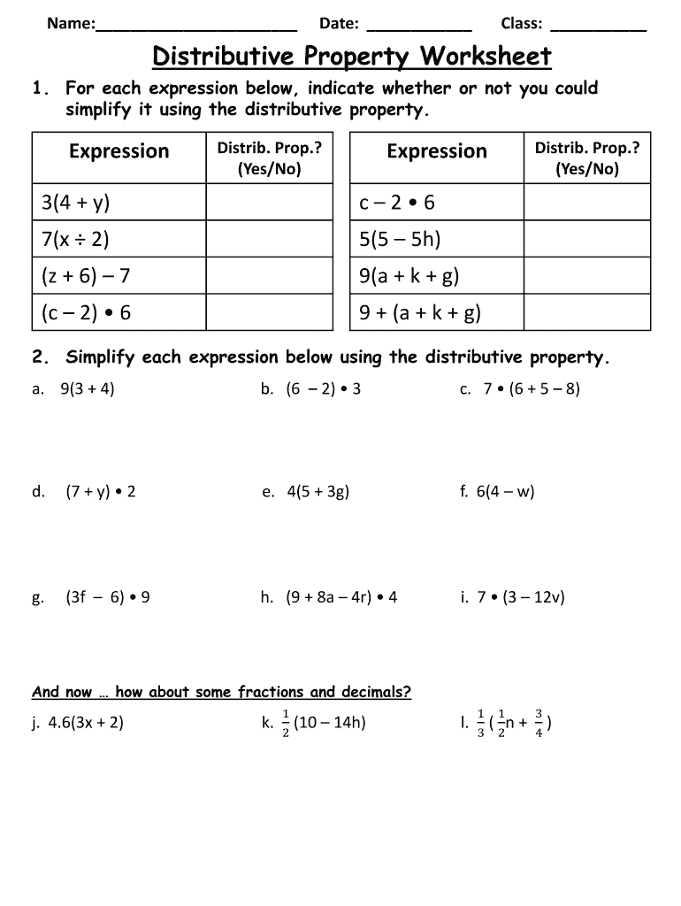 distributive property expressions worksheet pdf