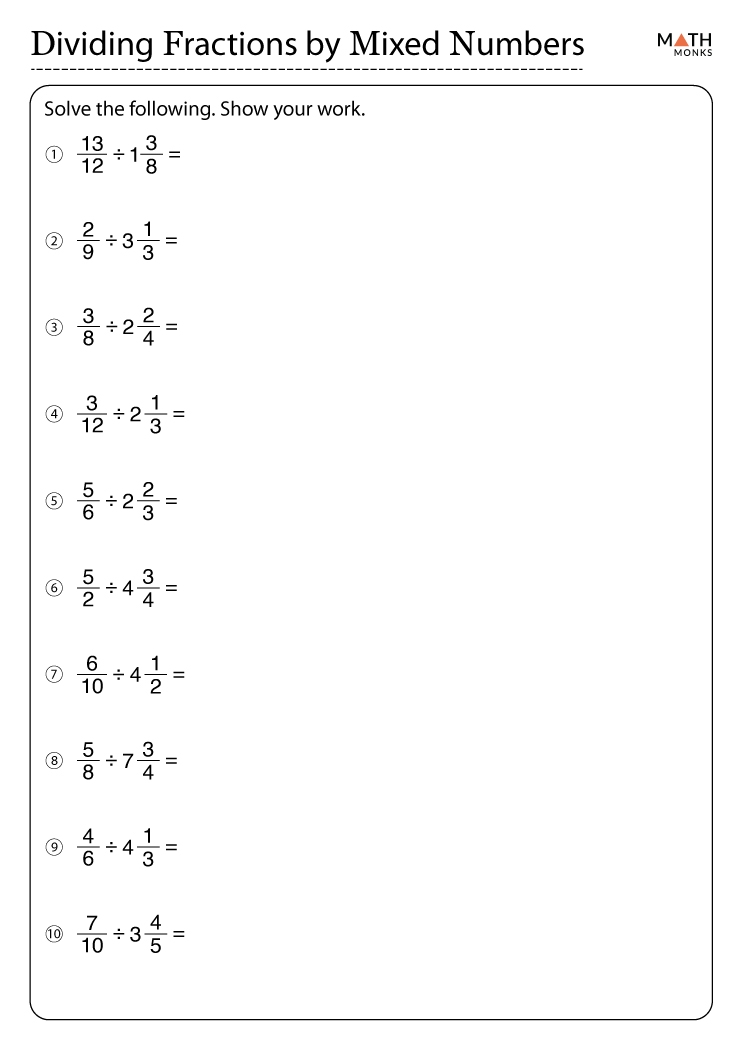 dividing fractions worksheet with answers
