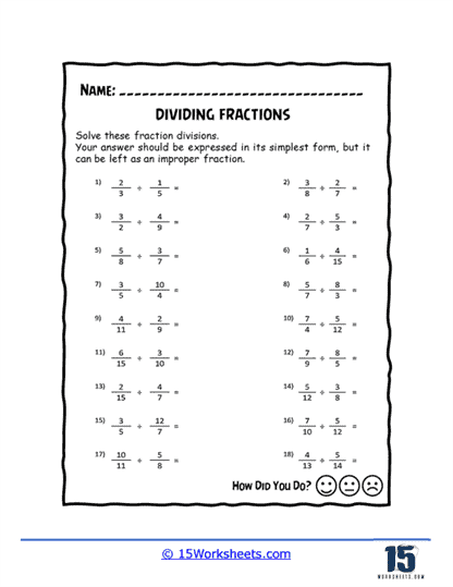 Dividing Fractions Worksheet Worksheets Library